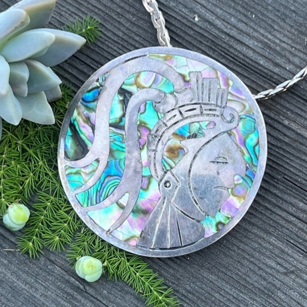 VINTAGE MEXICO TAXCO Sterling silver (925) Abalone Pendant/brooch necklace
